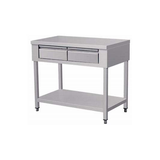 RVS Werktafel 1000 x 700 mm met 2 Laden en Onderblad